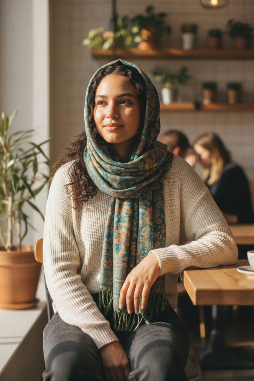 Yellow Turquoise Floral Scarf
